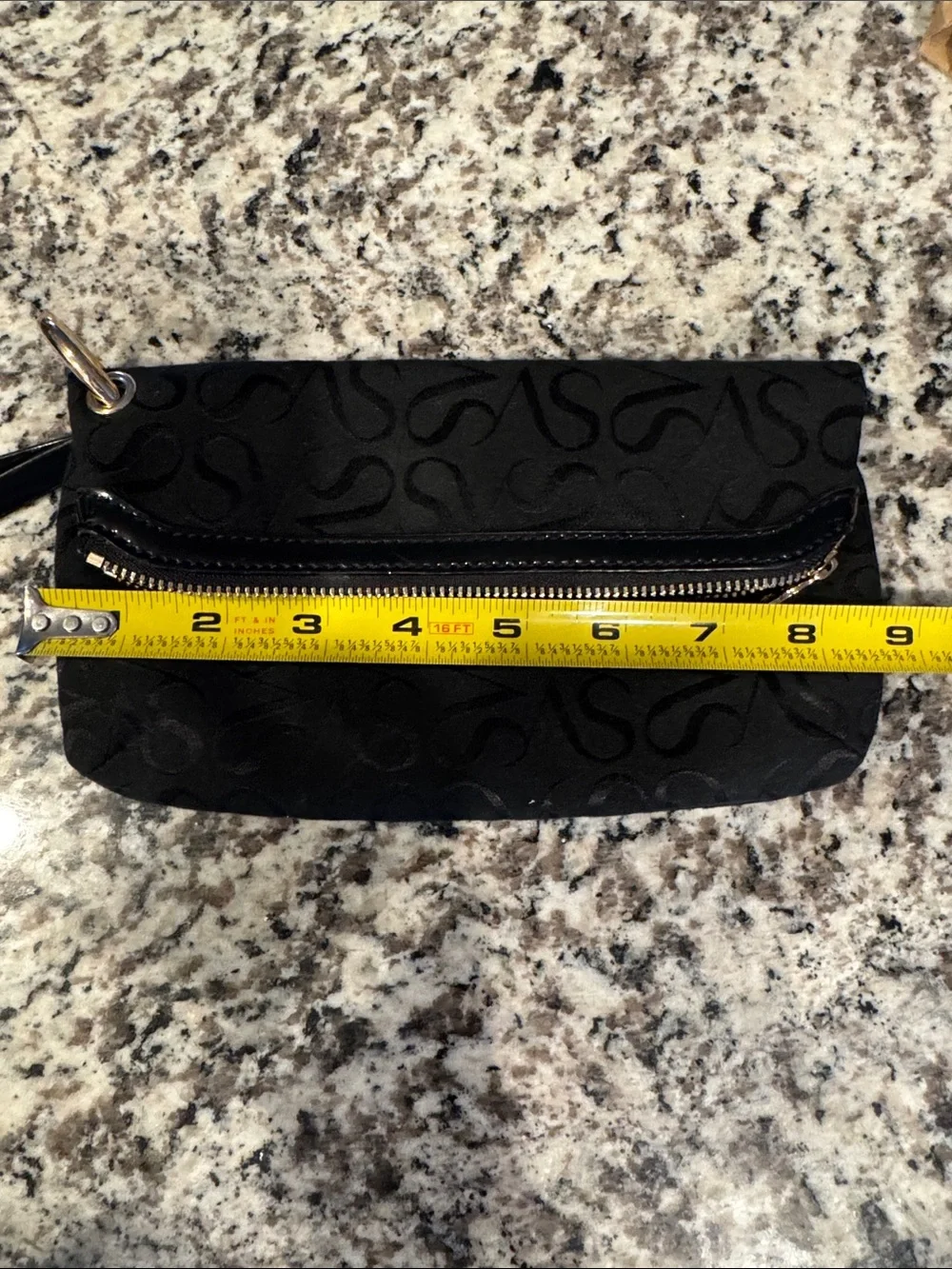 Black Wristlet Clutch with Subtle Monogram